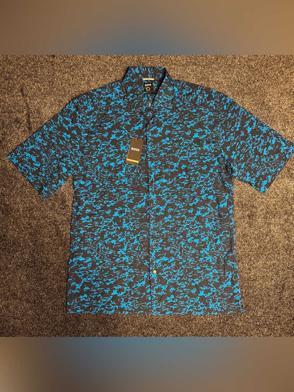 BOSS Hugo Boss Men’s Size Small Blue Black Abstract Print Shirt Relaxed Fit NWT